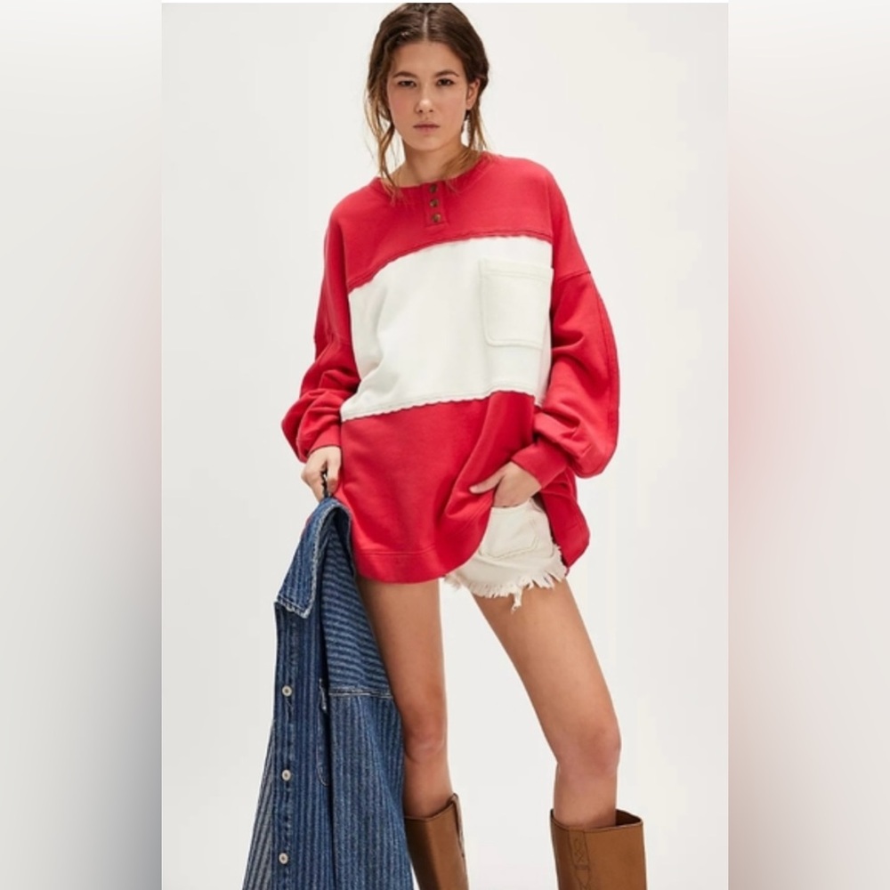 NWT Free People Strawberry Sweatshirt In Strawberry Combo